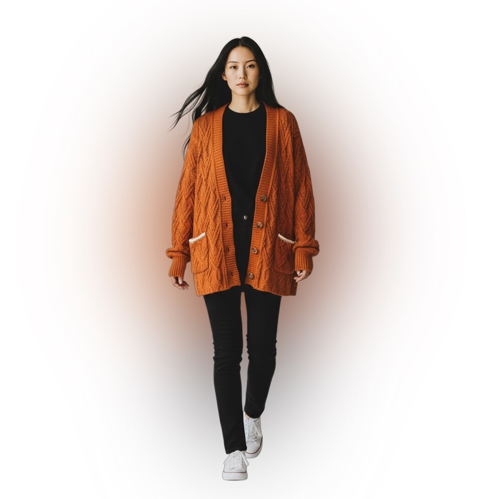 Free people Montana cable cardigan burnt orange oversized L preppy